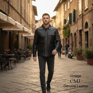 CMJ Vintage Men’s Leather Full Zip Closure Jacket